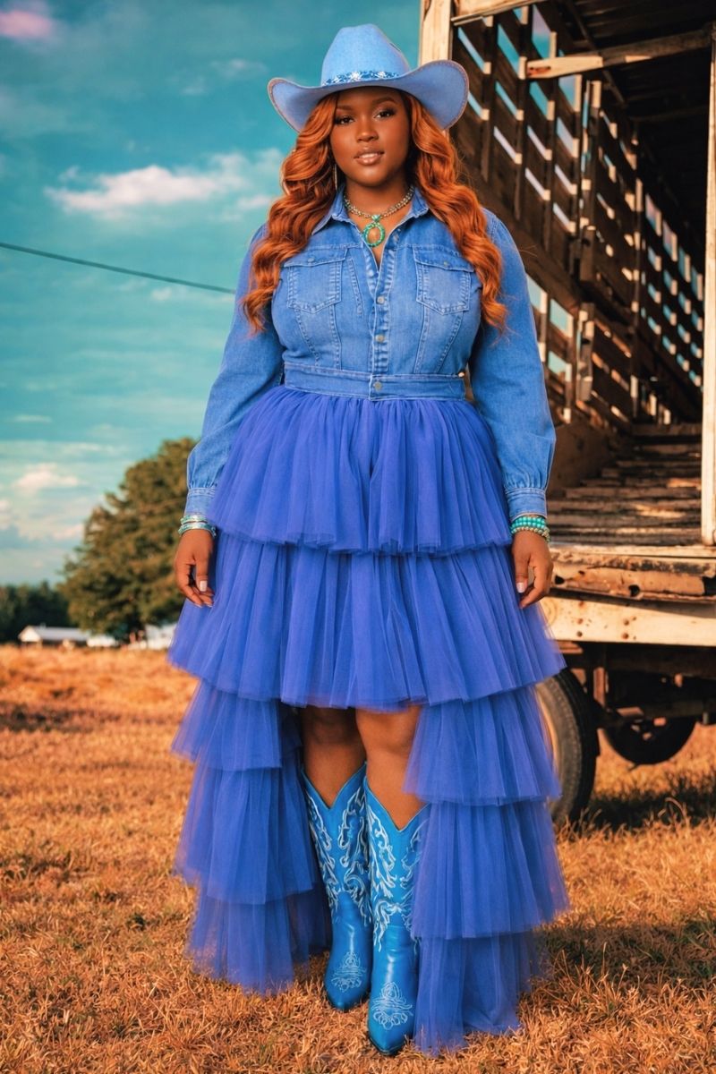 Denim Daydream Tulle Maxi