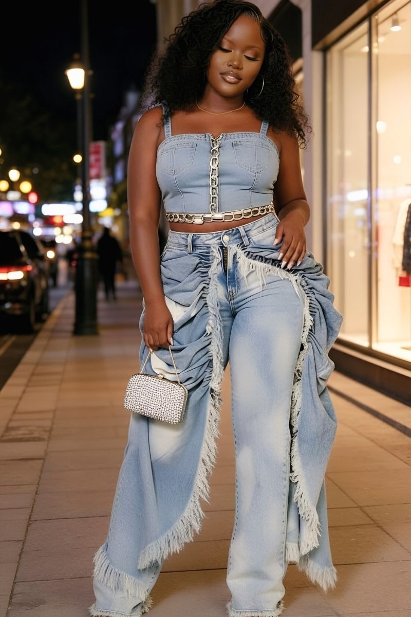 Dramatique Denim Drape Pants