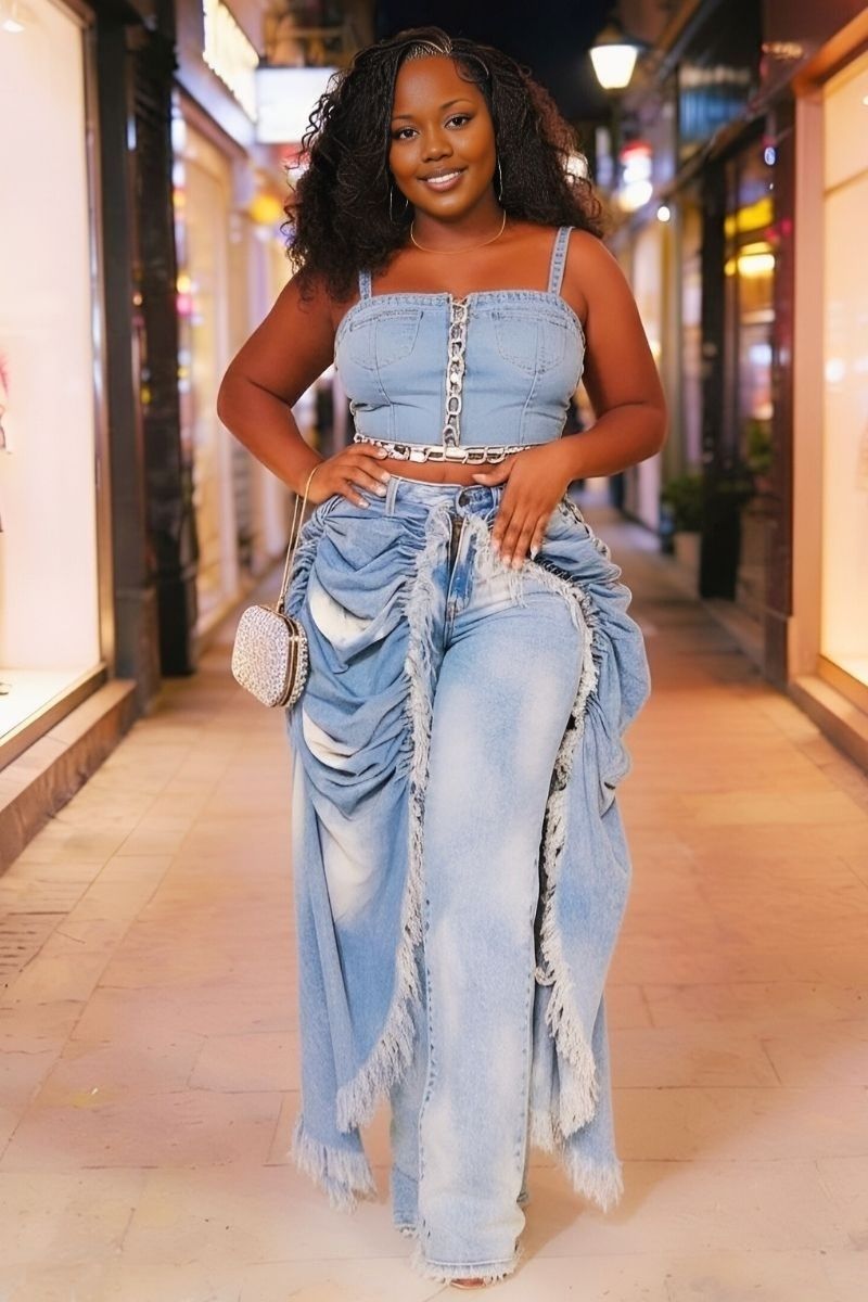 Dramatique Denim Drape Pants