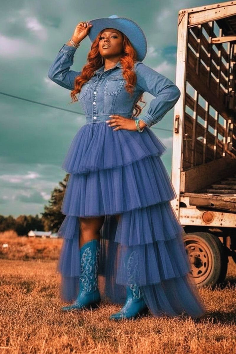 Denim Daydream Tulle Maxi