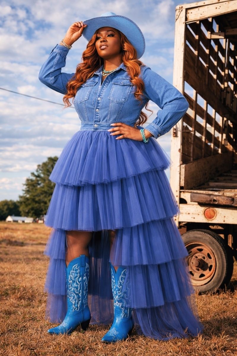 Denim Daydream Tulle Maxi